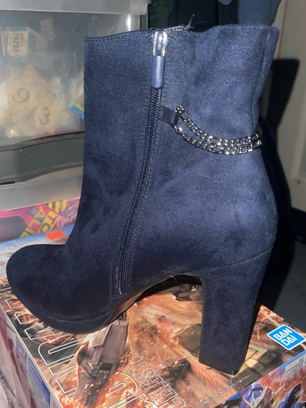 Classic Navy Suede Block-Heel Ankle Boots